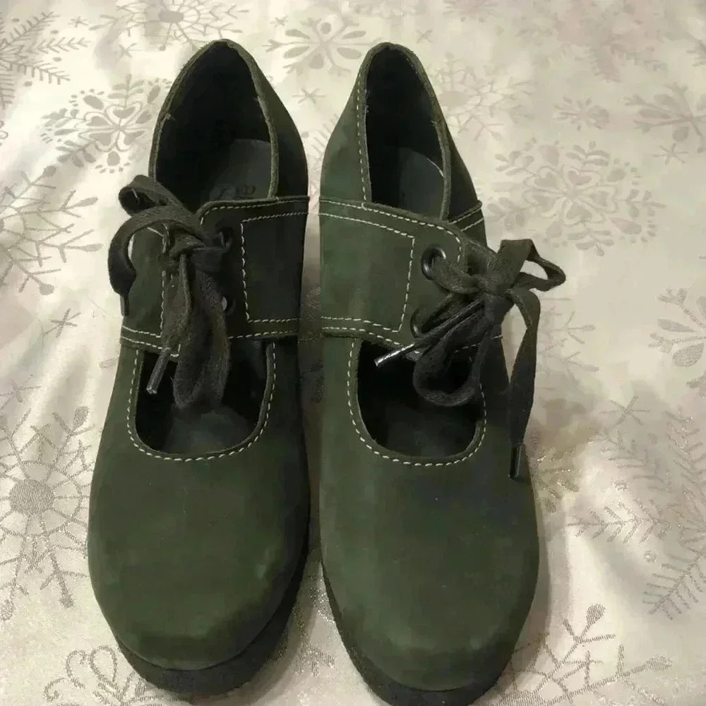 Arche Dark Green Suede Wedge Shoes